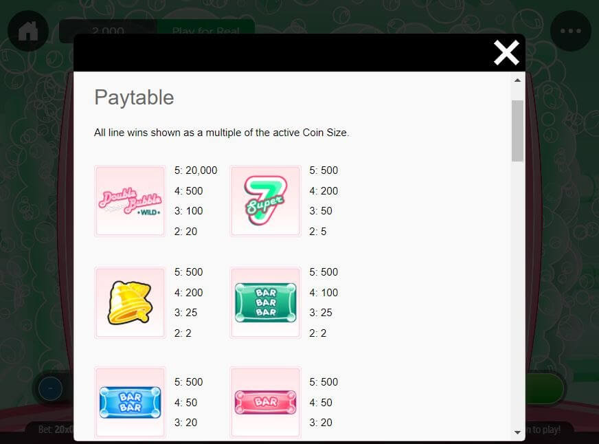 Double Bubble Online Slot Paytable